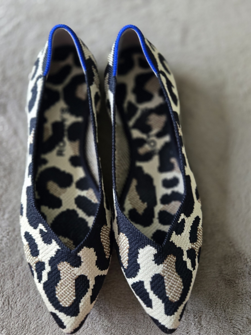 Rothys Pointed-Toe Leopard Print Ballet Flats in Black & Cream
